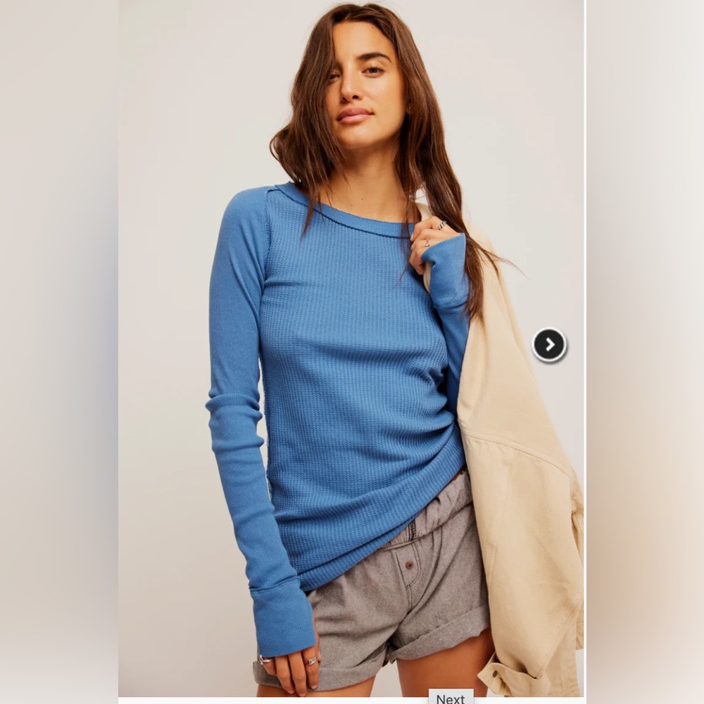 FREE PEOPLE Honey B Crew Neck Long Sleeve  Copenhagen Blue NWT
